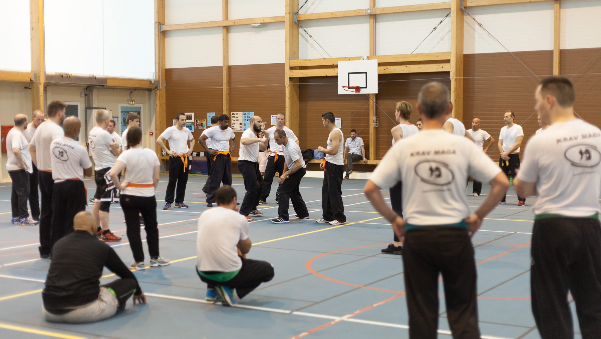 krav-maga-lyon-evenements-stage-detail-approfondissement-perfectionnement-groupe-orange-bron-asptt-gymnase